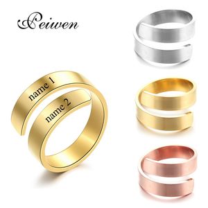 Anel personalizado Aço inoxidável personalizado 2 nomes gravados anéis de promessa simples para mulheres mamãe aniversário jóias nameplate anel