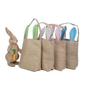 Kids Burlap Easter Basket with Bunny Ears 14 Colors Bunny Ears Basket Cute Easter Gift Bag Rabbit Ears Put Easter Eggs
