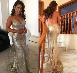 New Arrival Gold Sequined Evening Dresses 2019 Cheap Red Carpet Celebrity Holiday Women Wear Formal Party Prom Gowns Custom Made Plus Size