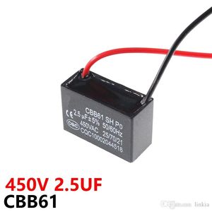 CBB61 450VAC 2.5UF مروحة ابتداء من مكثف الرصاص طول 10CM