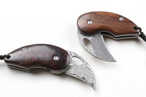 free wolf VG damascus Small pocket knife claw outdoor tools EDC knife56 HRC flower acid wood handle gift knife price