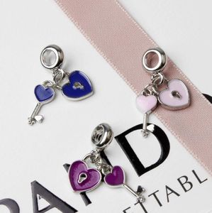 Wholesale pandora bracelet heart lock resale online - plated Heart lock keys pendant Big Hole Loose Beads Pandora DIY Jewelry Bracelet Pendant European Beaded Bracelet Necklace