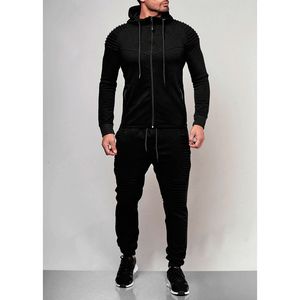 2019 New Mäns Outdoor Sports Casual Wear Solid Color Cardigan Jacket Set Mens Tracksuit Man Sweatsuits