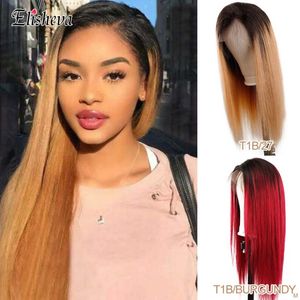 Ombre Human Hair Wig peruca dianteira Colorido Cabelo Humano Perucas com Bangs T1B / 99J T1B / 27 Peruca Peruana Perucas dianteiras Brancas Branqueadas Remy