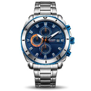 MEGIR Top Brand Luxury Men Quartz Watch with Stainless Steel Band Chronograph Business Wrist Watches Men Clock Relogio Masculino