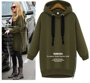 Fashion-Free Shipping Army Green New Winter Autumn Loose Hooded Jacket Plus Size Thick Velvet Long sleeve Sweatshirt Korean Style Hoodies