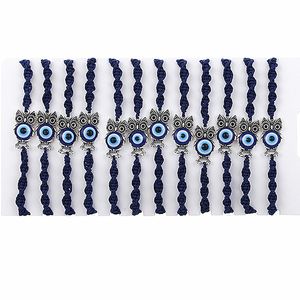 Wholesale owl rope bracelets resale online - Jewelry Turkey Blue Eyes Owl Hand Woven Bracelets Handmade Knot Adjustable Nylon Rope Bracelets Gifts MB197