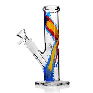 Hookah Bong Straight tube with downstem Glass Water pipe Height 7.5 inch Joint 14.4mm Bowl Water Pipes Oil Painting colour