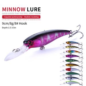 Newup 10 SZTUK 9 cm 8G Jakości Minnow Pescaria Fishing Lure 3D Eye Bass Topwater Hard Bait Crankbait Wobbler do wędkarskiego