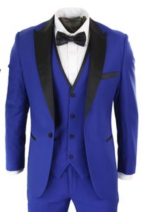 Ternos masculinos azul real com lapela xale preto 3 peças calças jacet colete feito sob encomenda smoking de casamento de alta qualidade para vestir do noivo