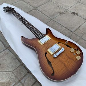 Sällsynt Paul Reed Hollowbody II Rättvis privat Stock Satin Koa Rökt Burst Electric Guitar One Piece Zebra Wood Neck, Abalone brds Inlay