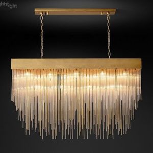 American Luxury Copper Material Led E14 Pendant Lights Glass Tubes Hanging Lamp Rectangle Dining Room lustre Luminarias Lighting MYY