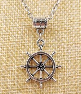 Hot Fashion Ancient Silver Rudder Pirate Ship & Big Rudder Charm Pendant Necklace Punk style For Men Jewelry Gifts - 15