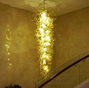 Lyxlampor Blommform Top Design Style Oversize Amber Färgade Bröllopsbelysningar Hand Blåst Glas LED Ljuskrona Hotell Lobby Lighting