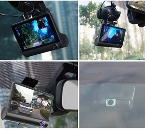3CH CAR DVR DRIVE VIDEO Recorder Dash Camera 4 Screen FHD 1080P PRONT 170 ° الخلفية 140 ° داخلي 120 ° G-STERSOR MONITO253Y