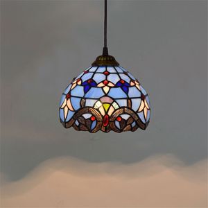 European retro colored chandelier Pendant Lamps blue baroque Mediterranean creative Tiffany stained glass balcony corridor chandeliers TF003 on Sale