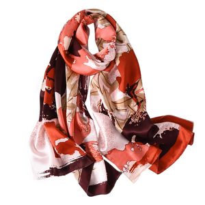 Wholesale-2019 Autumn and Winter New Ladies Premium Silk Scarves Printed Mulberry Silk Sunscreen Scarf Fashion Shawl