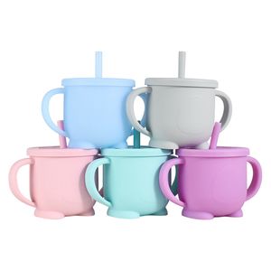 Tazas de silicona para bebés, vasos de aprendizaje para bebés, tazas de silicona para niños pequeños, taza antideslizante para bebés con pajitas