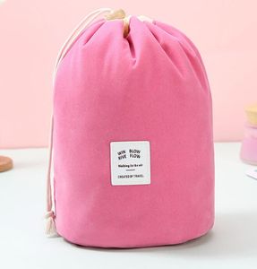 2pcs Barrel Shaped Cosmetic Bag Women Corduroy Plain Blank High Capacity Drawstring Wash Bags