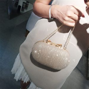 Golden Evening Clutch Bag Women Bags Wedding Shiny Handbags Bridal Metal Bow Clutch Bags Chain Shoulder Bag268d
