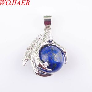 Wojiaer Naturalny Dragon Claw Wisiorek Okrągły Lapis Lazuli Kamienie Pendulum Naszyjnik Dla Mężczyzn Kobiety Biżuteria Reiki Amulet Prezent N3113