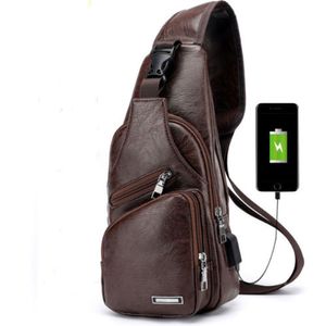 Skórzany torba Crossbody pojedyncza torba na ramię USB Sports Casual Chest Bag Męskie