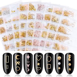 NA009 10 Stiller Izgara Nail Art Ay Yıldız Altın Metal Perçin Studs 3D DIY Charm Dekorasyon Aksesuar Takı Glitter Manikür Taş