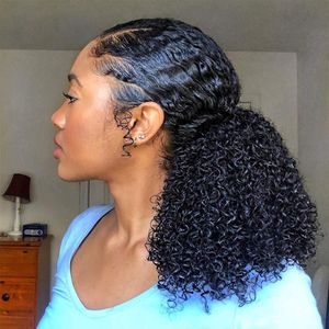 黒人女性ジェット黒髪ブラジルバージンヘアクリップ100％本物のヘアポニーテール延長120g 14in