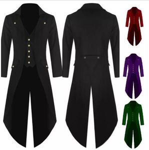 Men Long Jacket Coat Punk Retro Tuxedo Wedding Autumn Fashion Solid Button Club