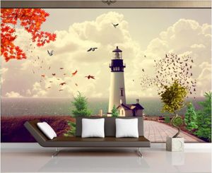 3d room wallpaper on a wall custom photo mural Mediterranean style sea lighthouse TV background wall wallpaper for walls 3 d