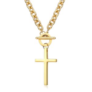 Colar de pingente cristão católico de moda nova cadeia de aço inoxidável de fivela de colar de pendente transversal para mulheres jóias religiosas