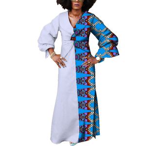 Afrikanska klänningar för kvinnor Dashiki Eleganta långa klänningar för Lady Bazin Riche V-Neck Party Dress African Clothing WY3859