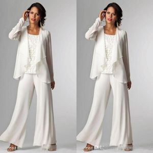 Elegant Chiffon Pants Suits Mother of The Bride Dresses With Jacket Plus Size Party Dresses Trouser Suit Mother of Groom Pantsuits263O