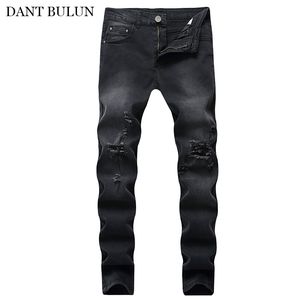 Erkekler Rahat Kot Sıkıntılı Delik Kot Yırtık Yırtık İnce Pantolon Yıkılan Denim Pantolon Erkekler Sıska Kalem Pantolon Streetwear