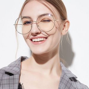 donna Occhiali Accessori Montature per occhiali da sole oversize in metallo Montatura tonda Lenti trasparenti Occhiali da donna Occhiali da vista Femme