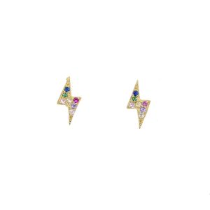 100% 925 sterling silver mini small second stud 2019 summer flash lightning studs paved colorful cz minimal earring