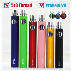 예열 배터리 EVOD 가변 전압 3.3V 3.7V 4.2V 650mAh 900mAh 1100mAh 전자 담배 조정 가능한 배터리 510 스레드 맞춤 MT3 CE4 기화기