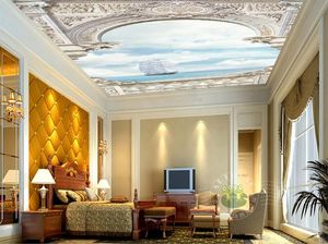 Modern 3D Photo WallpaperWhite Palace arches sea sailing landscape Wall Papers Home Interior Decor Living Room Ceiling Lobby Mural Wallpaper