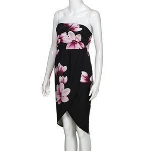 ファッション - 女性のセクシーな服夏のカジュアルな花のプリントシフォンのドレス女性のストラップレス背中の無衣装送料無料