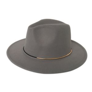 Fashion Unisex Wool Felt Fedora Hat Gold Ring Band for Winter Autumn Women Elegant Lady Floppy Cloche Wide Brim Jazz Caps Size 56-58CM