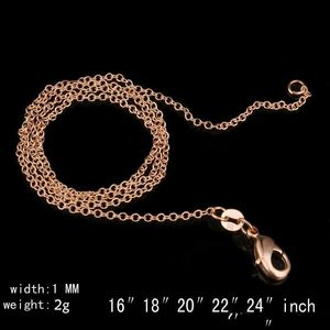 Fashion 1MM 18K Gold Plated 925 Sterling Silver O Chain Necklace Diy Jewelry Chain Rose Gold 18-24 Inches