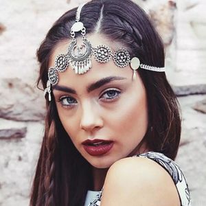 Boho Vintage ethnisches Stirnband Haarschmuck Blume Quaste Münze Charm Kopfkette Stirn Hochzeit Mode Haarschmuck Schmuck für Frauen