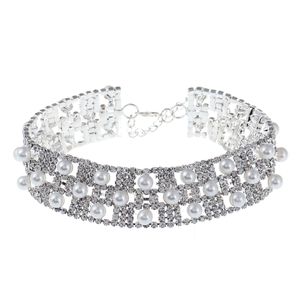 All'ingrosso-colori stilista di lusso scintillante bellissimo strass pieno di diamanti collare di perle collana girocollo per donna