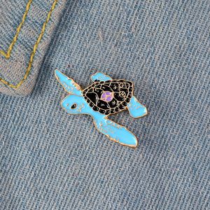 Turtle blue enamel pins brooches women turtle shell unique texture badge sea animal lapel pin clothes backpack jewelry gift for friend