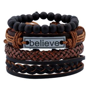 Adjustable Braid leather multilayer bracelets wristband ID Tag Believe bracelet women mens bangle cuff fashion jewelry will and sandy