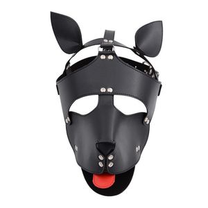 Pu de couro capuz máscara headgear cachorro escravo escravo em jogos adultos para casais # r43