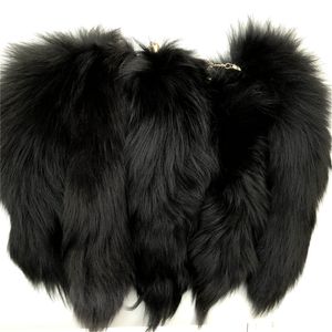 Black-10 sztuk / partia Prawdziwe Prawdziwe Fox Fur Tail Keychians Cosplay Zabawki Samochód Torebka Brelok Torba Charm Tassels Wisiorek