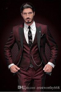 One Button Groomsmen Peak Lapel Tuxedos Men Suits Wedding/Prom Blazer Groom Dress Design ( Jacket+Pants+Vest+Tie) 068