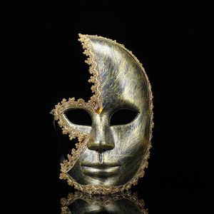 2019 Fancy dress party antika guld och silver strass för män och kvinnor halv ansiktsmask Manliga och kvinnliga maskerad strass mask presenter