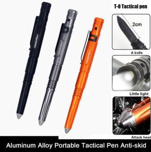 Multi-function Self Defense Tactical Pen LED Flashlight Torch Light Glass Braker Survival Tool Tungsten steel Writing Pen with Whistle